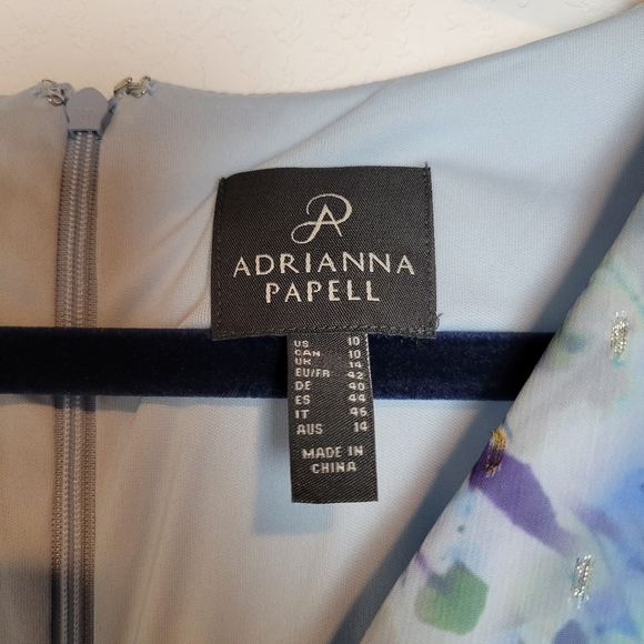 NWT Adrianna Papell Abstract Floral Metallic Chiffon Blue High-Low Dress Size 10 - Picture 13 of 16
